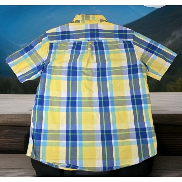 Chaps Shirt Mens L Large Yellow Plaid Easy Care SS Button Up‎ - Picture 2 of 11